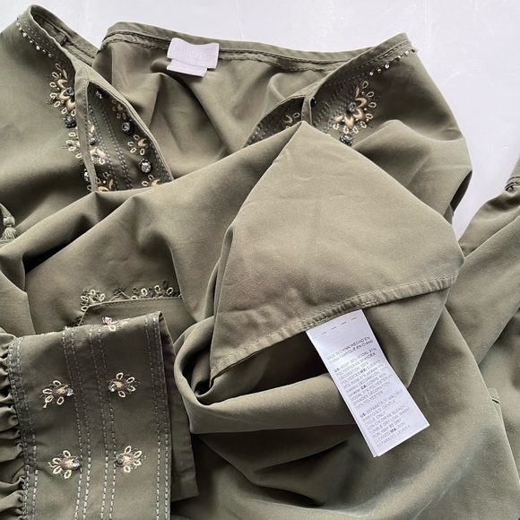CHICO'S Embellished Peasant Blouse Fern Green Chico’s sz 2 US Women’s 12/14 - Picture 12 of 15